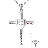 MISTBEE Urn Necklace Baseball Cross Sports Pendant Sterling Silver Baseball Bat Cross Necklace