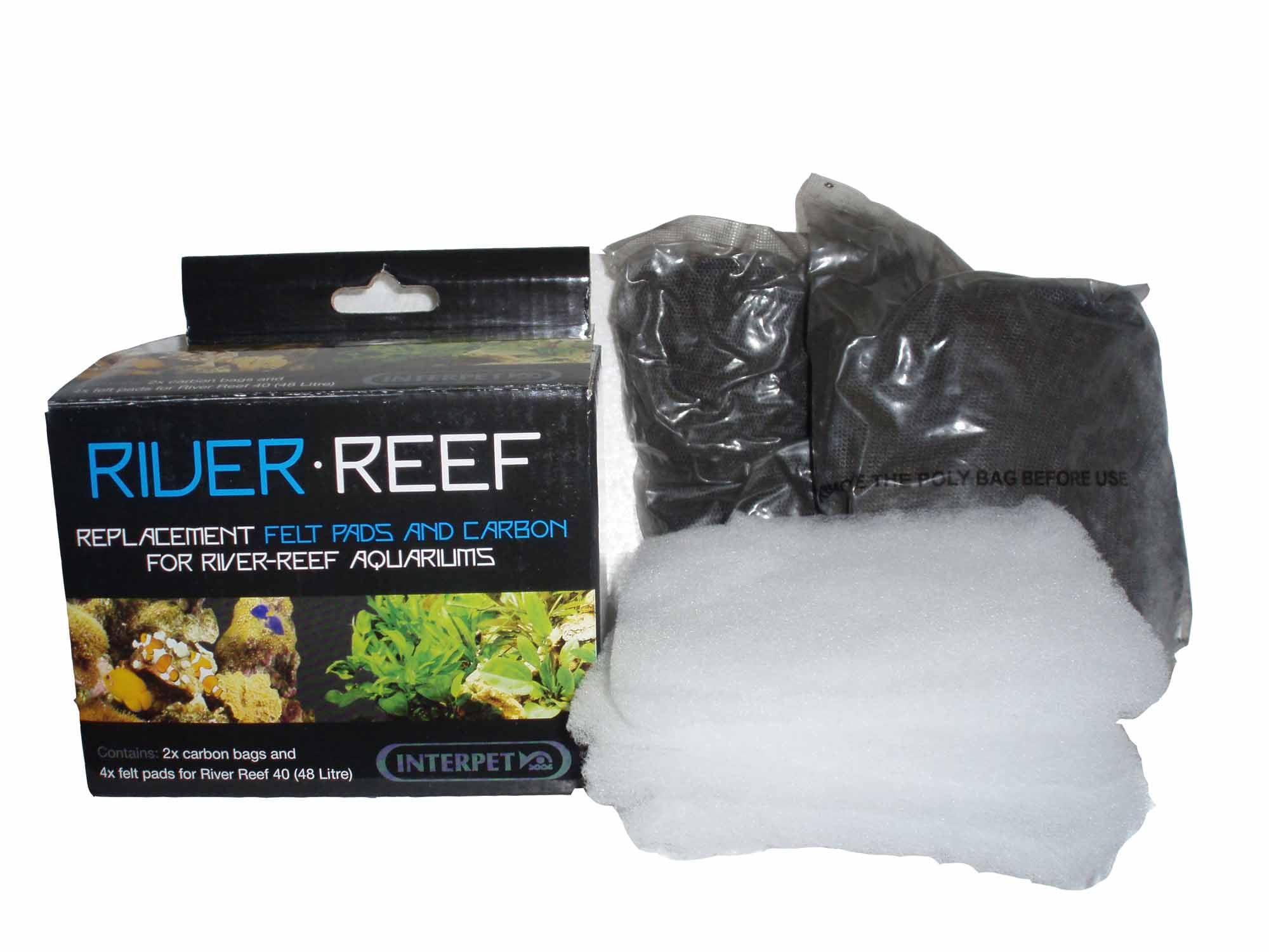 Interpet Replacement Filter Pads And Carbon For The River Reef 48L Aquarium, Kit Includes 2 Carbon Bags And 4 Felt Pads