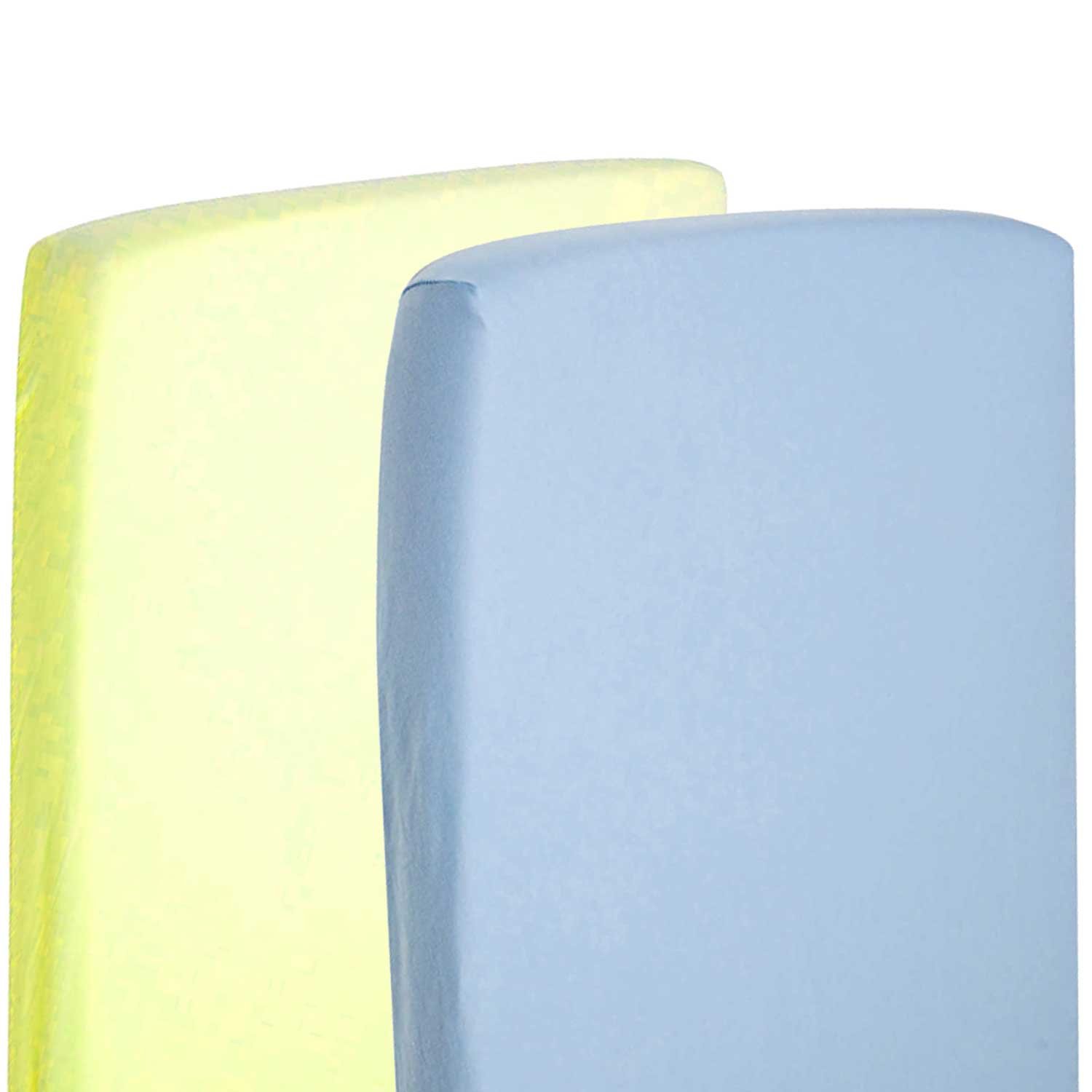 2X Cot Bed 100% Cotton Jersey Fitted Sheet 140 x 70 cm Lemon & Blue
