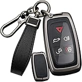 SANRILY PU Leather Key Fob Cover Case Compatible with Land Rover LR4 Fit for Range Rover Sport 2010 2011 2012 2013 Keyless with Leather Keyless with Keychain Black