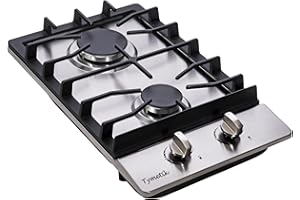 TYMETIK 12 Inch Gas Cooktop, 2 Burners Gas Stovetop Built-in Stainless Steel Gas Stove Top Natural Gas/Propane Convertible Gas Cooker for Outdoor, Apartments, RVs