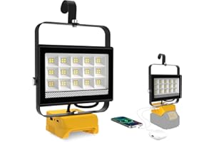 T-SUNiceM LED Work Light for Dewalt 20v Max Battery, 60W 6000LM Flashlight 20v, Flood Battery Light with USB & Type-C Charging and 140°Pivoting Head for Jobsite, Garage, Camping, Emergency