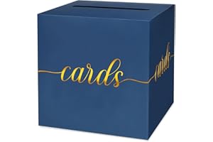 LIKAJON 1 Pack Navy Blue and Gold Foil Card Box for Party, 8.7" Navy Blue Gift Card Box Money Box for Birthday, Wedding, Baby Shower, Retirement, Anniversary, Graduation, Raffle Ticket