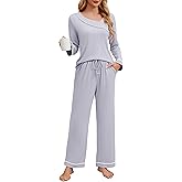 BMJL Women's Pajama Sets Soft Long Sleeve 2 Piece Lounge Sets Casual Asymmetrical V Neck Sleepwear Pjs Pockets