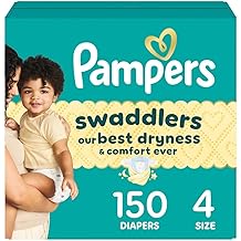 Pampers Swaddlers Diapers, Size 4 (15-34 lbs), 150 Count, Absorbent, Keeps Baby Dry and Comfortable, Skin Safe Disposable Bab