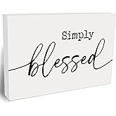 Simply Blessed Wooden Block Sign - 4"x6" Inspirational Block Plaque Tabletop Decor - Rustic Wood Sign Gifts For Friends Family Coworker - Home Room Office Desk Decor Favors & Supplies(Gray )-A01
