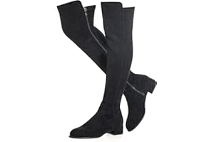 N.N.G Women Over Knee Boots Suede Thigh High Long Comfort Black Winter Low Square Toe Block Heel