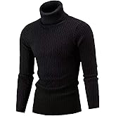 QZH.DUAO Men's Casual Slim Fit Turtleneck Pullover Sweaters Tops with Twist Patterned