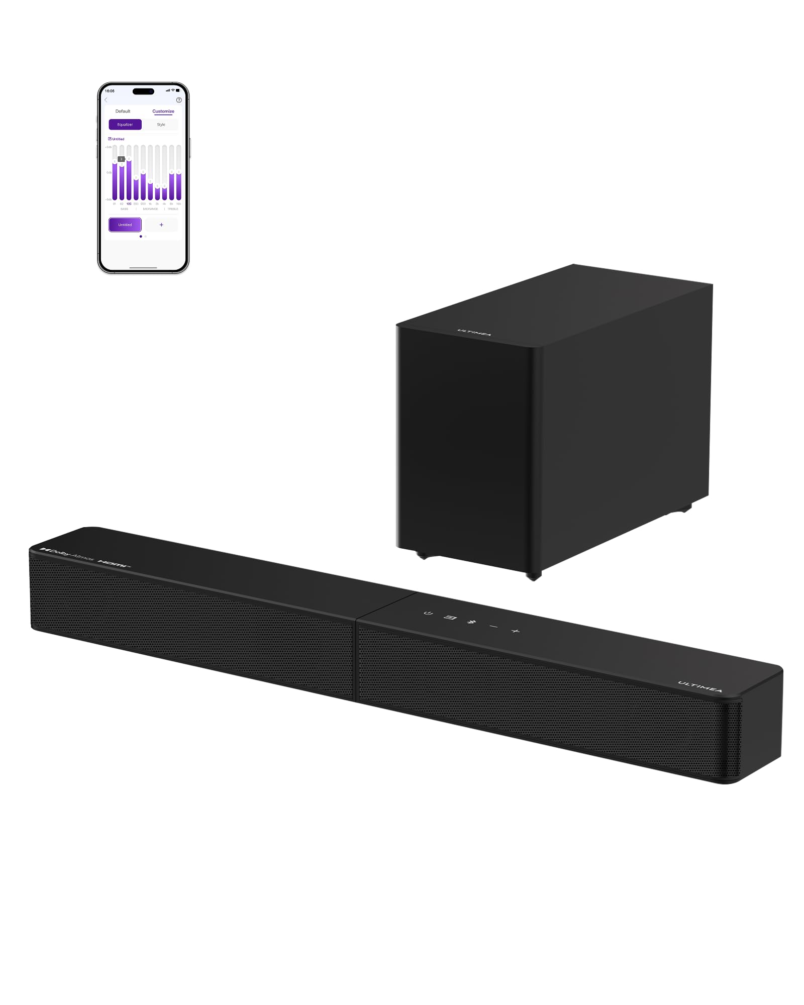 ULTIMEA 2.1 Sound Bar with Wireless Subwoofer, Dolby Atmos, VoiceMX, BassMX, 240W Peak Power Soundbar for Smart TV, App Control, HDMI eARC, Optical, Bluetooth 6.0, Poseidon M40, 2026 Model Image