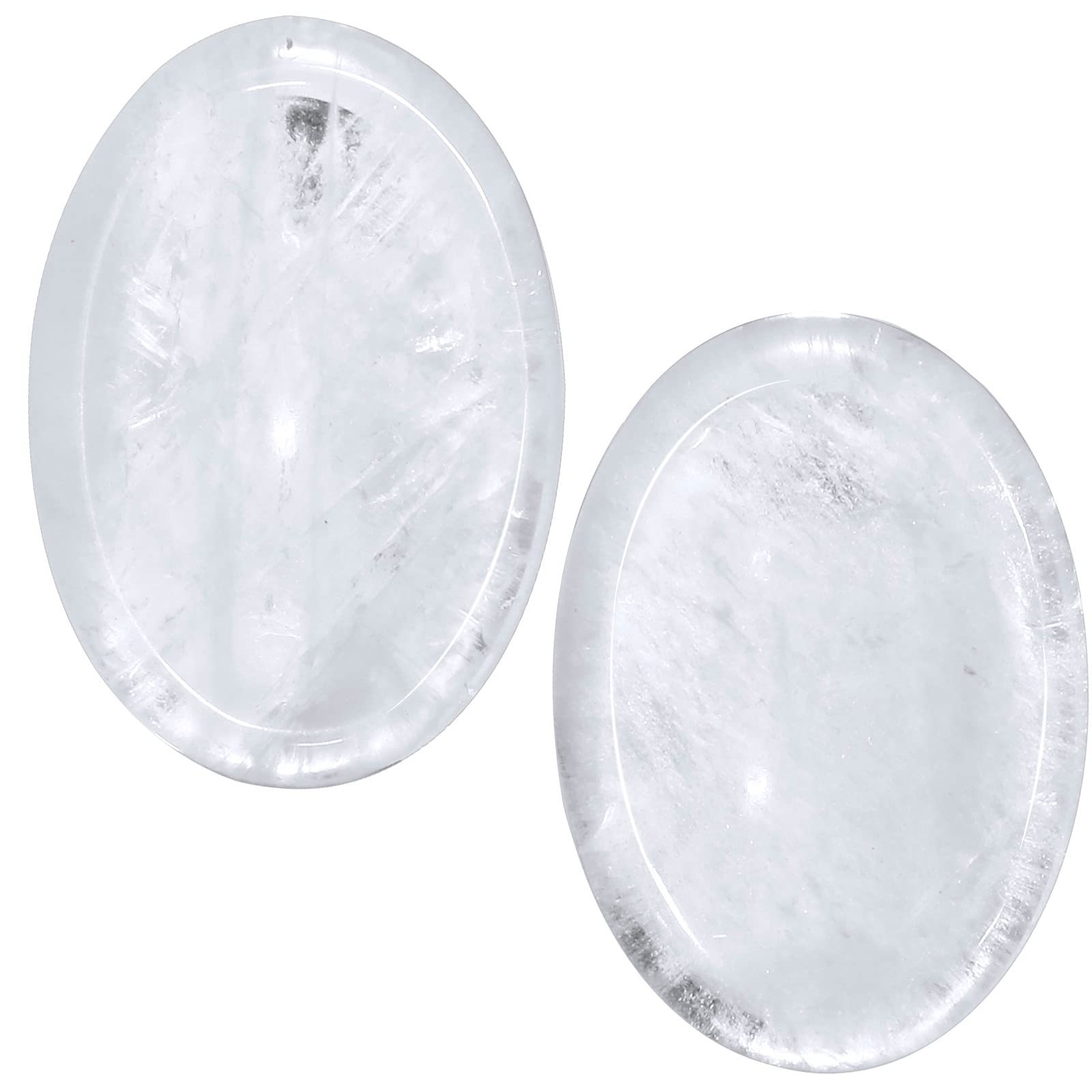 mookaitedecor Pack of 2 Clear Quartz Thumb Worry Stones Healing Crystals for Anxiety Stress Relief, Small Polished Oval Worry Stones Thumb Stone Gift Reiki Good Luck Pocket Stones for Meditation