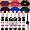 evpct 6 Colors Dark Black Blue Green Purple Rose Red Matte Liquid Lipstick for Women, Wine Lip Tint Stain Makeup Sets Long Lasting Waterproof Wine Bottle Colored 24 Hours Lipstick Lip Stain Peel off