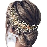 EASEDAILY Bride Wedding Hair Vine Flower Leaf Bridal Headpieces Pearl Hair Accessories for Women and Girls
