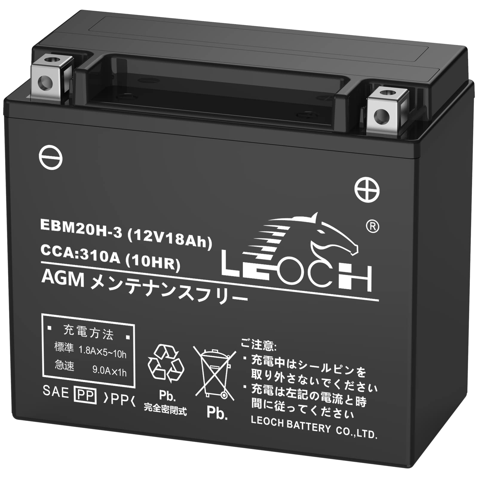 LEOCH EBM20H-3 バイク用バッテリー 12V 18Ah YTX20L-BS/YTX20HL-BS互換 液入れ充電済 ハーレー用 ジェットスキー PWC 水上バイク の商品画像