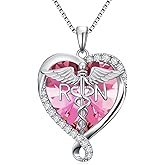 JKR Valentines Day Gifts for Nurses Sterling Silver Caduceus Nurse Necklace Doctor Nursing Themed Pendant with Birthstone RN Medical Jewelry Nurse Week Gifts for Women Mom Wife Student Birthday Graduation