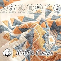 100% Cotton Throw Blankets for Couch Bed Chair