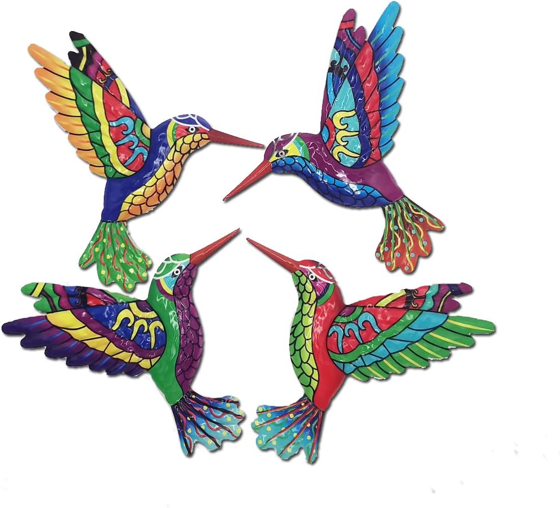 Plaques & Wall Art - XIUDEEN Metal Hummingbird Wall Art Decor, Metal Birds Outdoor Wall Sculpture Decoration Hanging for Deck, Garden Fence, Backyard, Patio, Bedroom, Living Room.4PCS Outdoor Hanging Decoration