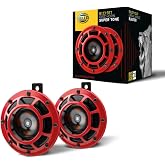 HELLA 003399801 Supertone 12V High Tone/Low Tone Twin Horn Kit with Red Protective Grill, 2 Horns