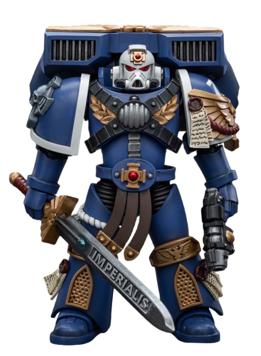 HiPlay JoyToy Warhammer 40K Collectible Figure: Ultramarines Vanguard Veteran Sergeant 1:18 Scale Action Figures (Sergeant JT8018)