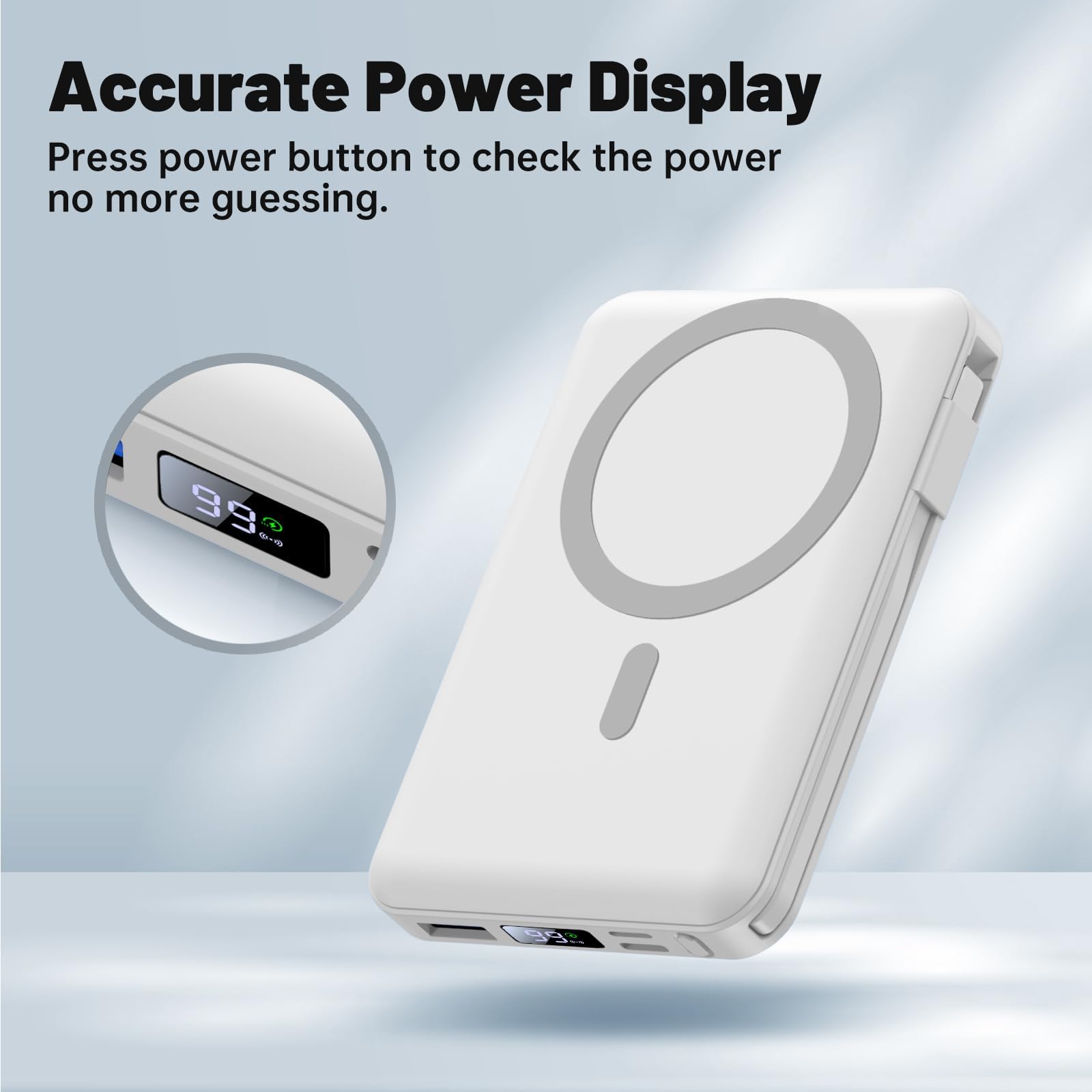 Yiisonger for Magsafe Battery Pack - 10000mAh Portable Charger for Mag-Safe 22.5W PD Fast Charging with Built-in Cables LED Display, Magnetic Power Bank for iPhone 16/15/14/13/12/Pro/Mini/Pro Max