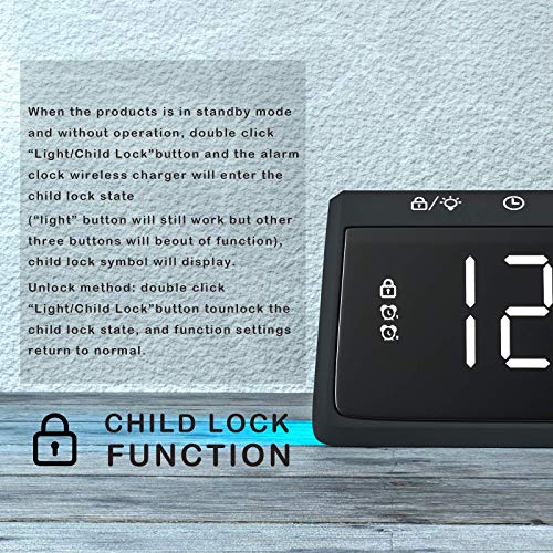 Wireless Charging Alarm Clock for Bedroom, Pointuch Digital Alarm Clock