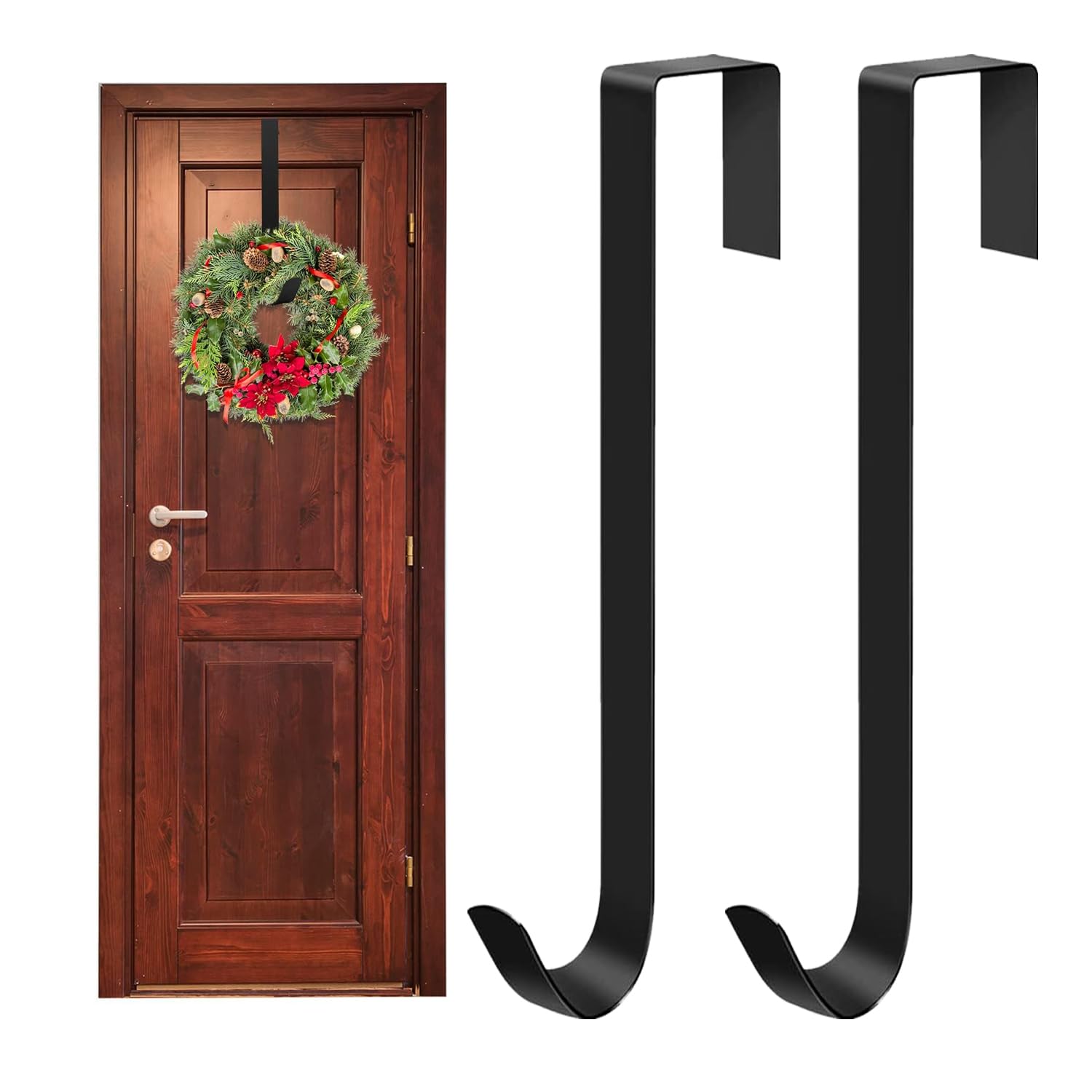 ASOPFYUM Christmas Wreath Door Hanger (12 in/30cm), 2 Pack Wreath Hanger for Front Door, Metal Hook, Christmas Door Wreath Hook, Suitable for Christmas, Halloween, Easter, Wreath Hook