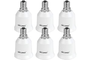DiCUNO E12 to E26 Socket Adapter, Candelabra E12 to Medium (Standard) E26 Socket Converter, LED Light Bulb Converter, 200W Max, 200℃ Heat Resistant, 6-Pack