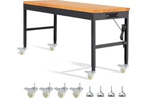 HABUTWAY Height Adjustable Workbench with Wheels 60" 2000 Lbs Capacity Solid Wood Work Station Heavy-Duty Rolling Work Tables for Garage Party Shop Office