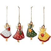 Crafjie Painted Metal Angel Double-Sided Christmas Tree Ornaments Set of 4 for Christmas Tree Decoration Hanging and Holiday Decor Crafts & Gift Tags