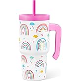 Rainbow Tumbler 20oz with Handle and Silicone Straw Lid for Kid, Insulated Stainless Steel Cup, Gift for Kids Girls, Gifts Idea for Birthday Christmas Back to School