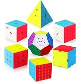 Speed Cube Set, ROXENDA 2x2 3x3 4x4 5x5 Skew Megaminx Pyramid Cube Bundle | Friendly ABS Material, Stickerless Puzzle Cube, Smooth Turning, Enhance Your STEM Skills, For Kids Teens &amp; Adults