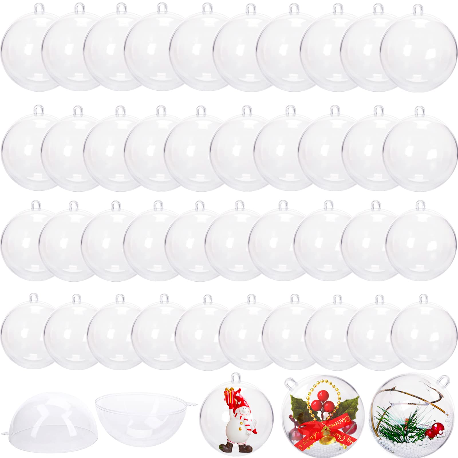 Photo 1 of 40 Pcs Clear Christmas Ornaments Balls,Hollow Sphere with 4 Size,Transparent Plastic Fillable Ball Ornament for Xmas Tree,Home Decoration,Wedding,Party(1.57 in,1.96 in,2.36 in,2.76 in)
