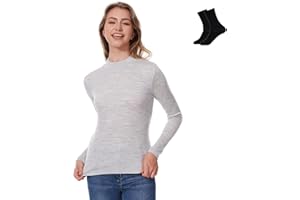 MERINNOVATION Merino Wool Base Layer Women 100% Merino Wool Long Sleeve Thermal Shirts for Women for Skiing Hiking Womens Turtle Neck Top