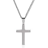 Cross Necklace Pendant with Personalized Initial | Solid Stainless Steel | Adjustable Size Chain | A-Z Alphabet Letters Engraved on Stainless Steel Clasp