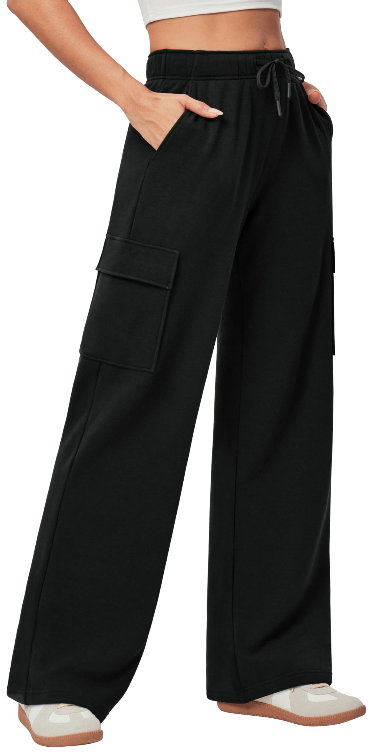 IUGA Fleece Cargo Sweatpants for Women Wide Leg