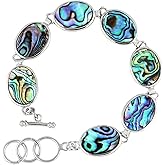 TUMBEELLUWA Natural Abalone Shell Bracelet for Unisex, Rainbow Sea Shell Bangle with Adjustable Link