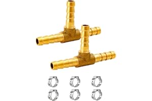 NICOLEKAY 5/32" Brass Barb Tee Fittings T-Shaped 3 Ways Union Hose Barb Pipe Fitting for Water/Fuel/Air (Pack of 2)