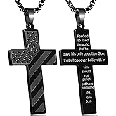 RWQIAN American Flag Cross Necklace for Men Bible Verse, Christian Religious Scriptures Faith Baptism 1st First Communion Pendant Chain for Boys, Fathers Dad Day Graduation Jewelry Gifts for Him