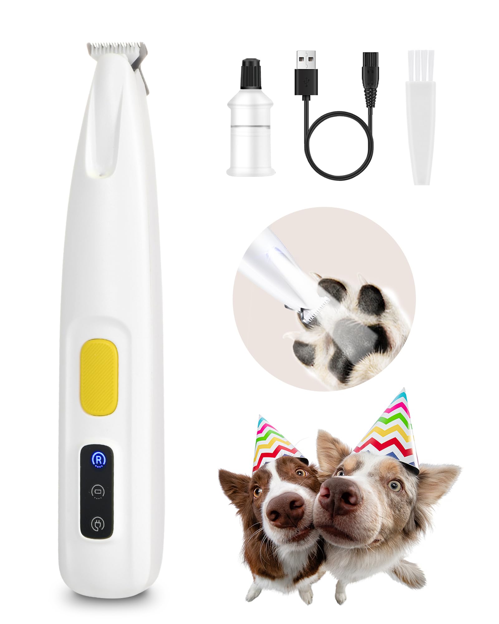FURBONA Upgraded Dog Paw Trimmer with LED Light, 18 mm Widen Blade, 35 dB Low Noise, Waterproof, Rechargeable Clipper for Dogs & Cats Precision Trimming Around Paws, Eyes, Ears, Face, and Rump