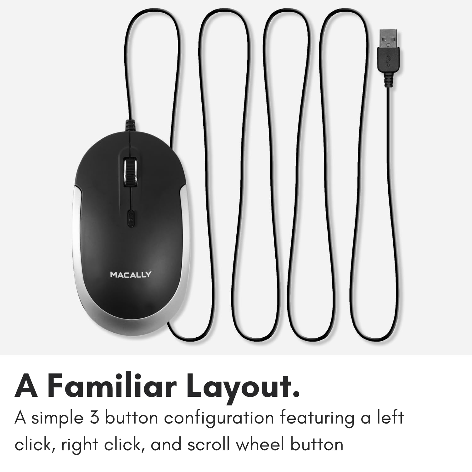 Macally Silent Wired Mouse - Slim & Compact USB Mouse for Apple Mac or Windows PC Laptop/Desktop - Designed with Optical Sensor & DPI Switch - Simple & Comfortable Wired Computer Mice (Space Gray)