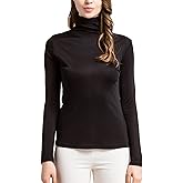MOROUTLINE Silk Tops Turtleneck Long Sleeve Silk T Shirt Ultra Soft Thermal Layer Tops Slim High Neck Blouse