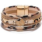 ARVATO Leopard Bracelet for Women (7.68”) Multi Layered Animal Cheetah Print Natural Stone Braided Boho Leather Wrap Bracelet Jewelry