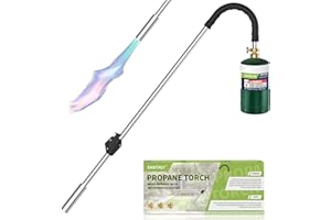 EASITALY Weed Torch Propane Burner,80,000BTU Blow Torch,35" Long Arm Flame Thrower,Weed Burner with Self Igniting and Rubber Handle for Outside Weeding,Roofing,Charcoal Starter(Fuel Not Included)
