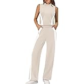 XIEERDUO Two Piece Sets for Women Summer Outfits Travel Mock Neck Lounge Sets Wide Leg Pants Beach Vacation Clothes