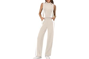 XIEERDUO Two Piece Sets for Women Summer Outfits Travel Mock Neck Lounge Sets Wide Leg Pants Beach Vacation Clothes