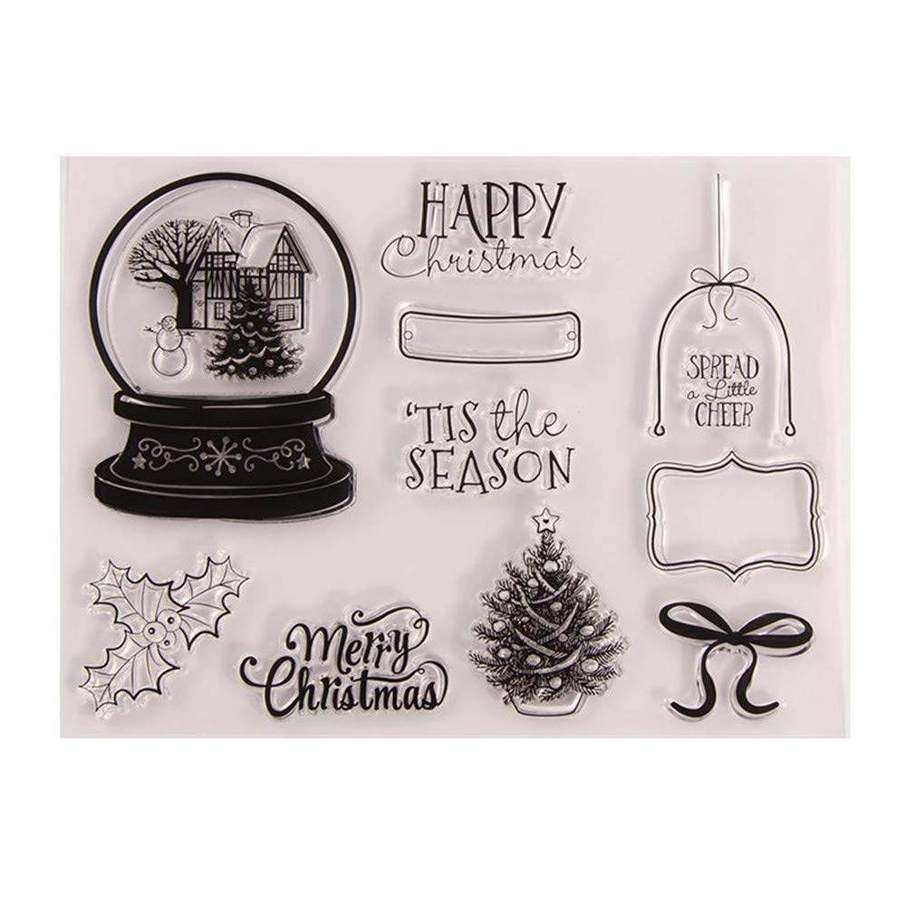 Merry Christmas Christmas Tree Leaves Decors Tis the Season Snow Global Clear Stamps for Christmas Cards Making Decoration and Scrapbooking Rubber Stamps for Craft