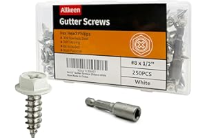 Allkeen White Painted Self Tapping Gutter Screws #8 x 1/2" Hex Head Downspout Sheet Metal Screws, 250 Pieces