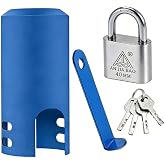 Outdoor faucet lock, hose connector, metal construction, suitable for garden faucets, hose connectors, and water pipes; faucet lock to prevent water theft (blue with padlock)