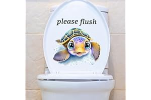 PALEERY@FC Funny Cartoon Turtle Toilet Cover Sticker Decals,Colorful Turtle Drop Letter Waterproof Toilet Lid Tank Seat Decals Cistern Self-Adhesive Bathroom Wall Sticker