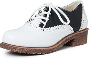 mikarka Oxford Shoes for Women Low Chunky Heel Perforated Wingtips Brogues Saddle Oxfords Lace up Dress Pump Shoes