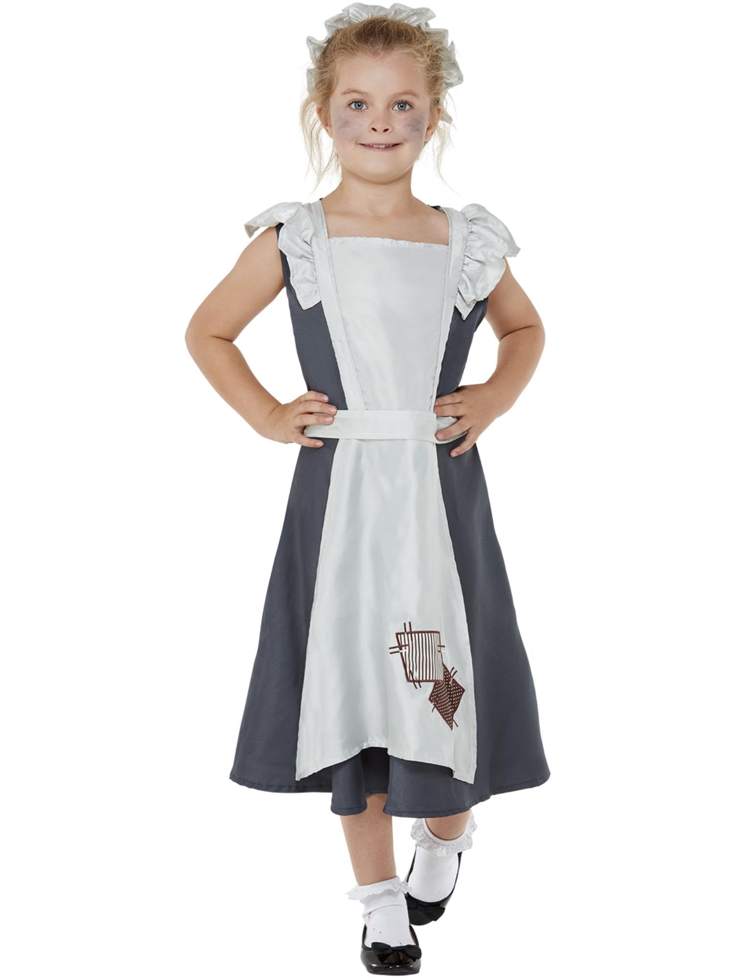 Smiffys Victorian Maid Costume, Dark Grey Dress & Hat, Girls Fancy Dress, Historical Dress Up Costumes